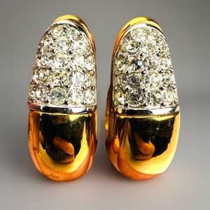 Vintage Givenchy 1976 Goldtone and Crystal Accent Clip On Earrings